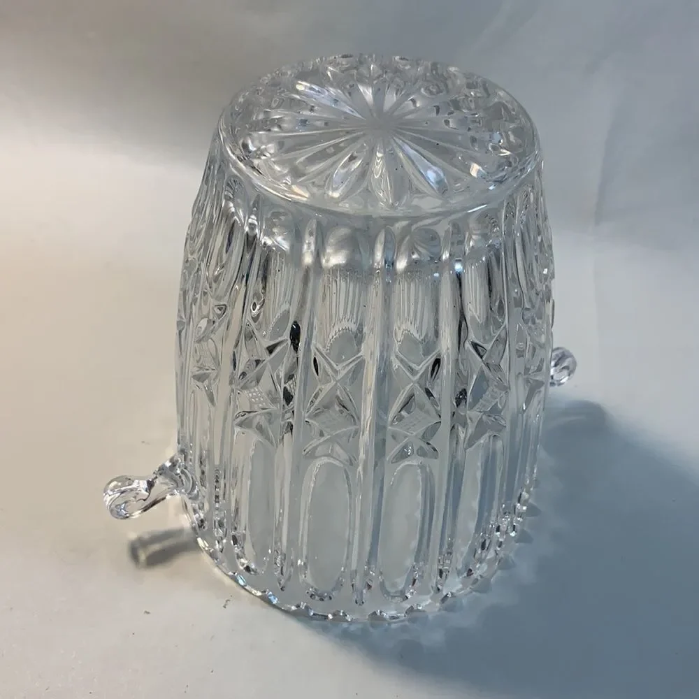 Crystal Glass Wine Champagne Bucket Deep Cut Scalloped Edge Starburst 2 Handle